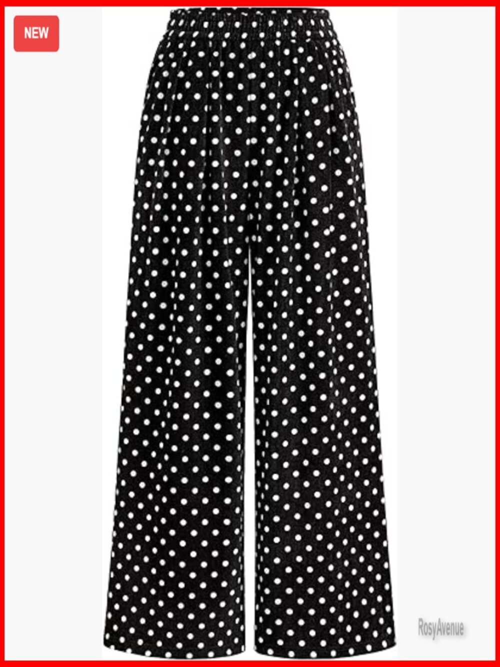 Wide Leg Palazzo Pants with Pockets, Elastic Waist, Knit Fabric